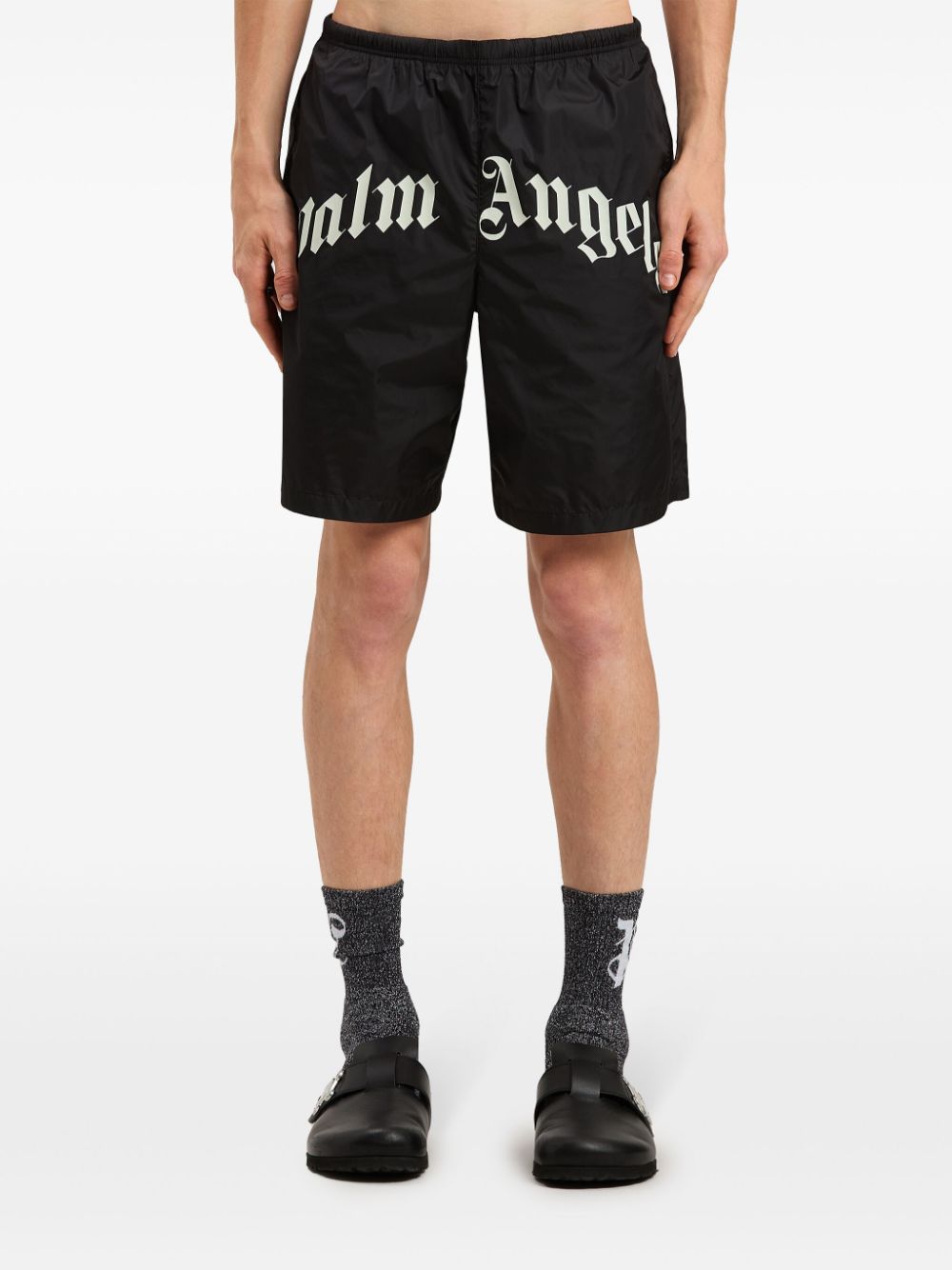 Palm Angels Zwembroek met gewelfd logo Zwart