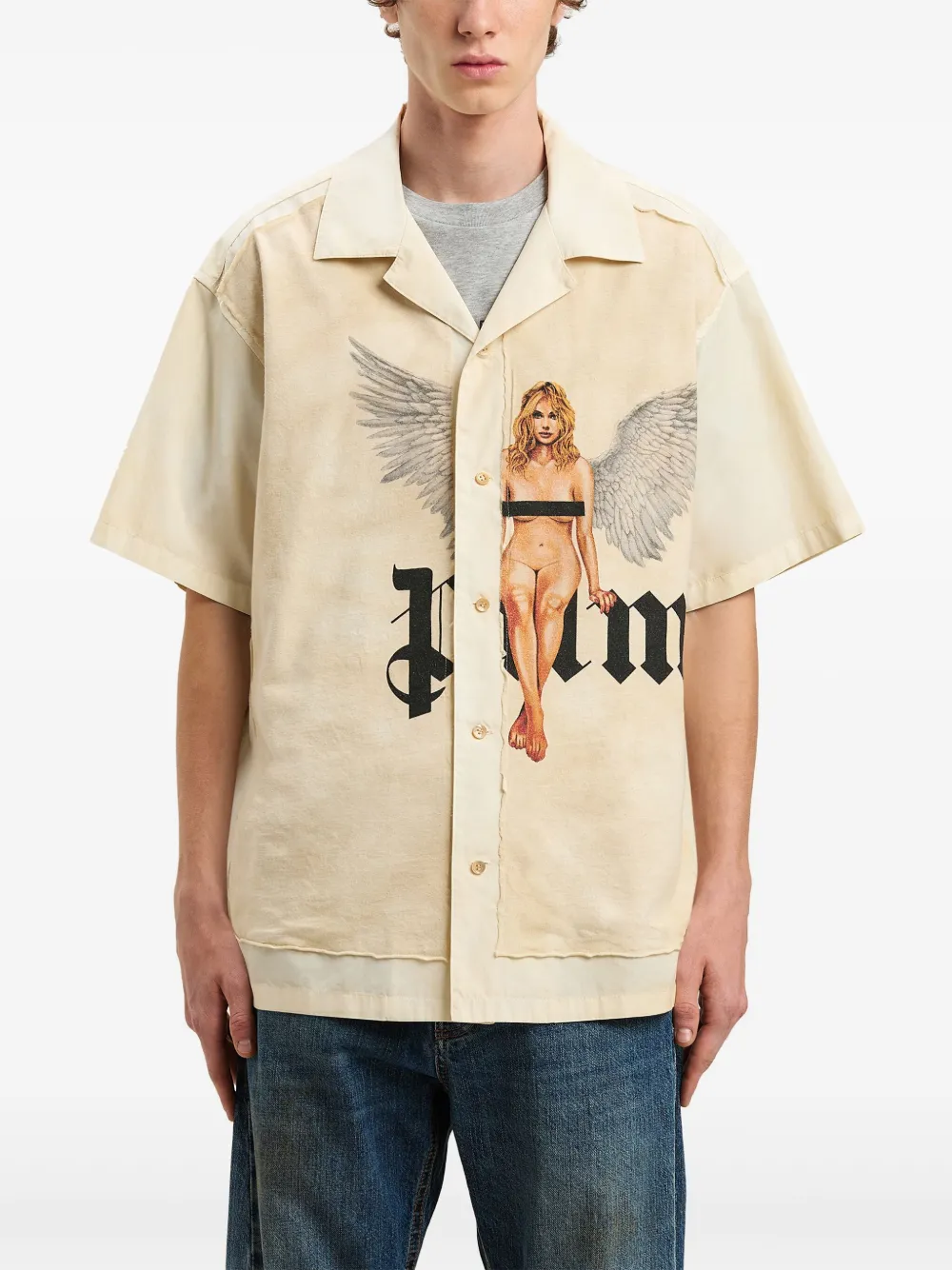 Palm Angels Overhemd met kristallen Beige