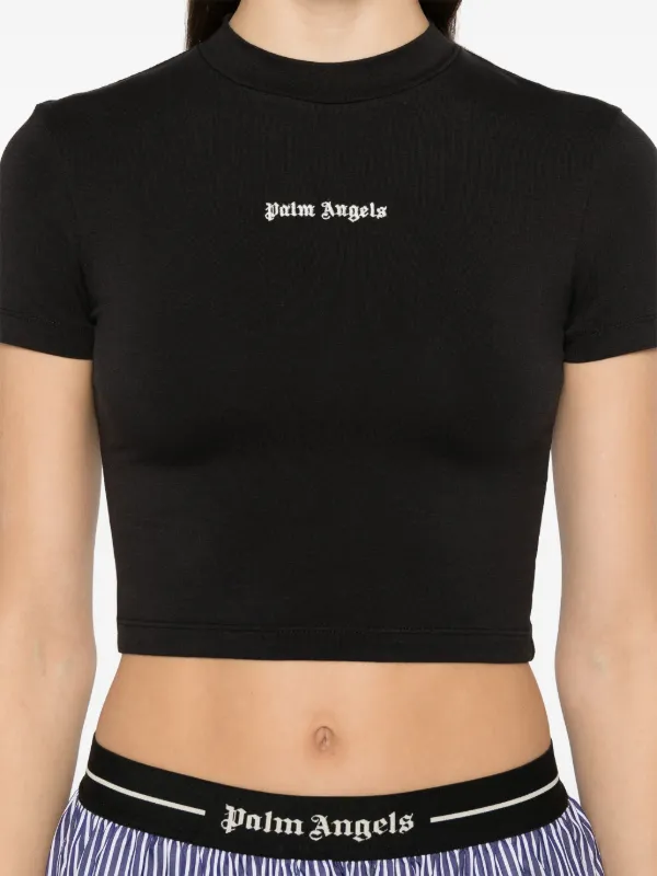 Palm Angels embroidered-logo Cropped T-shirt | Black | FARFETCH Palm Angels embroidered-logo Cropped T-shirt | Black | FARFETCH