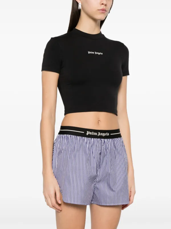 Palm Angels embroidered-logo Cropped T-shirt | Black | FARFETCH
