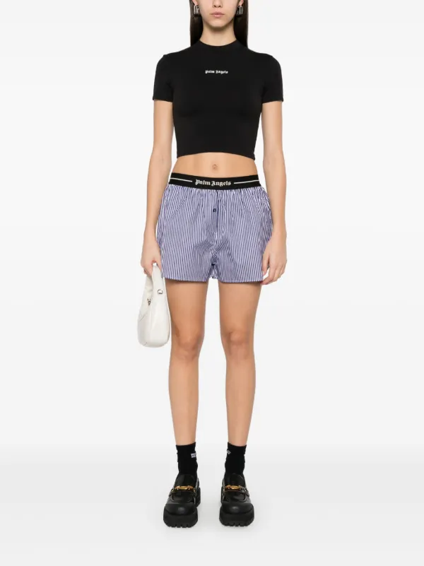 Palm Angels embroidered-logo Cropped T-shirt | Black | FARFETCH