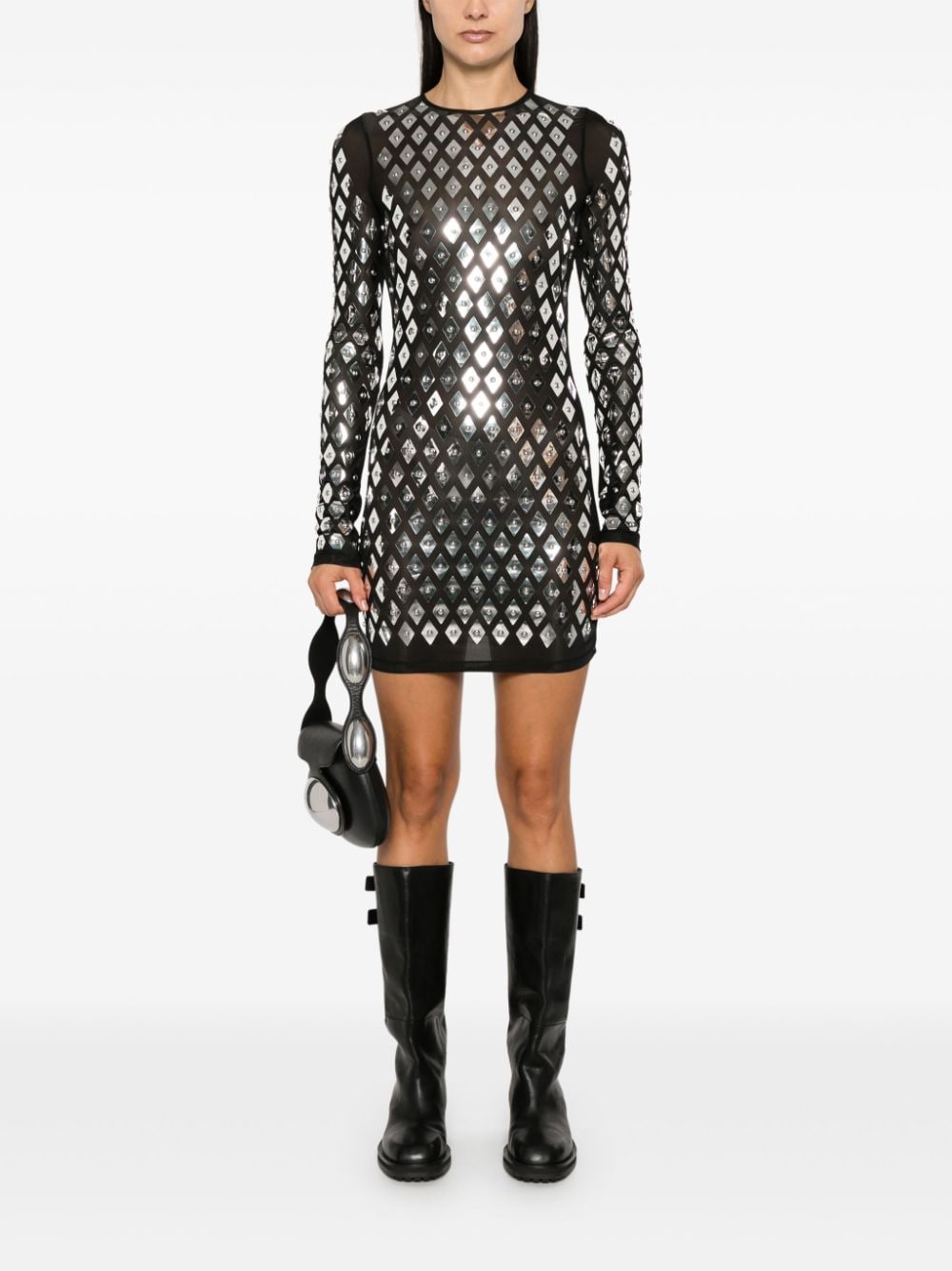 Shop Rabanne Geometric-studded Mini Dress In Black