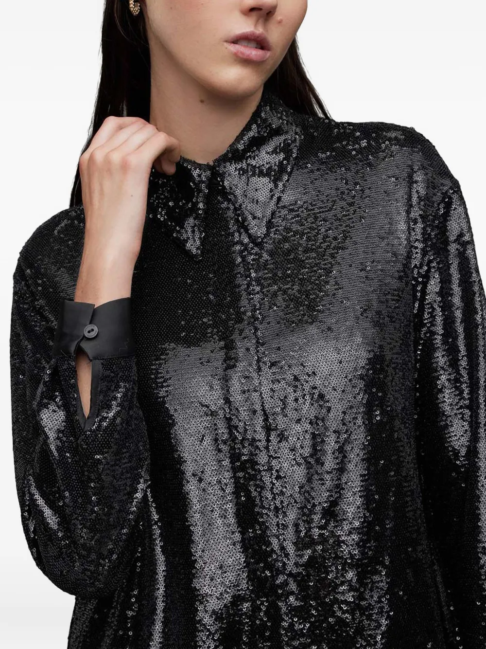 Allsaints Charli Sequin-embellished Shirt In Black