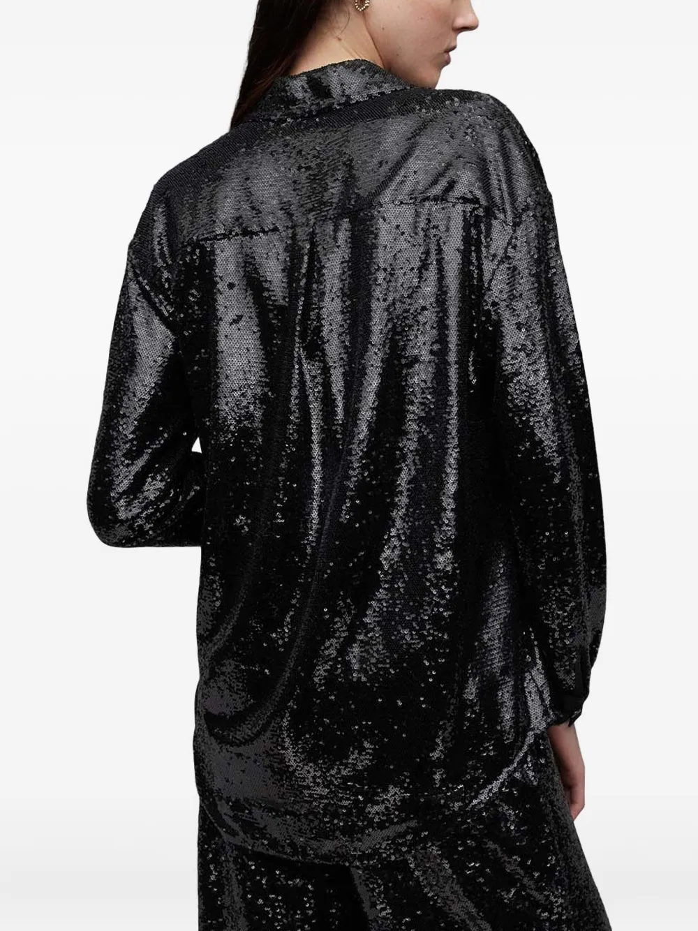 Allsaints Charli Sequin-embellished Shirt In Black