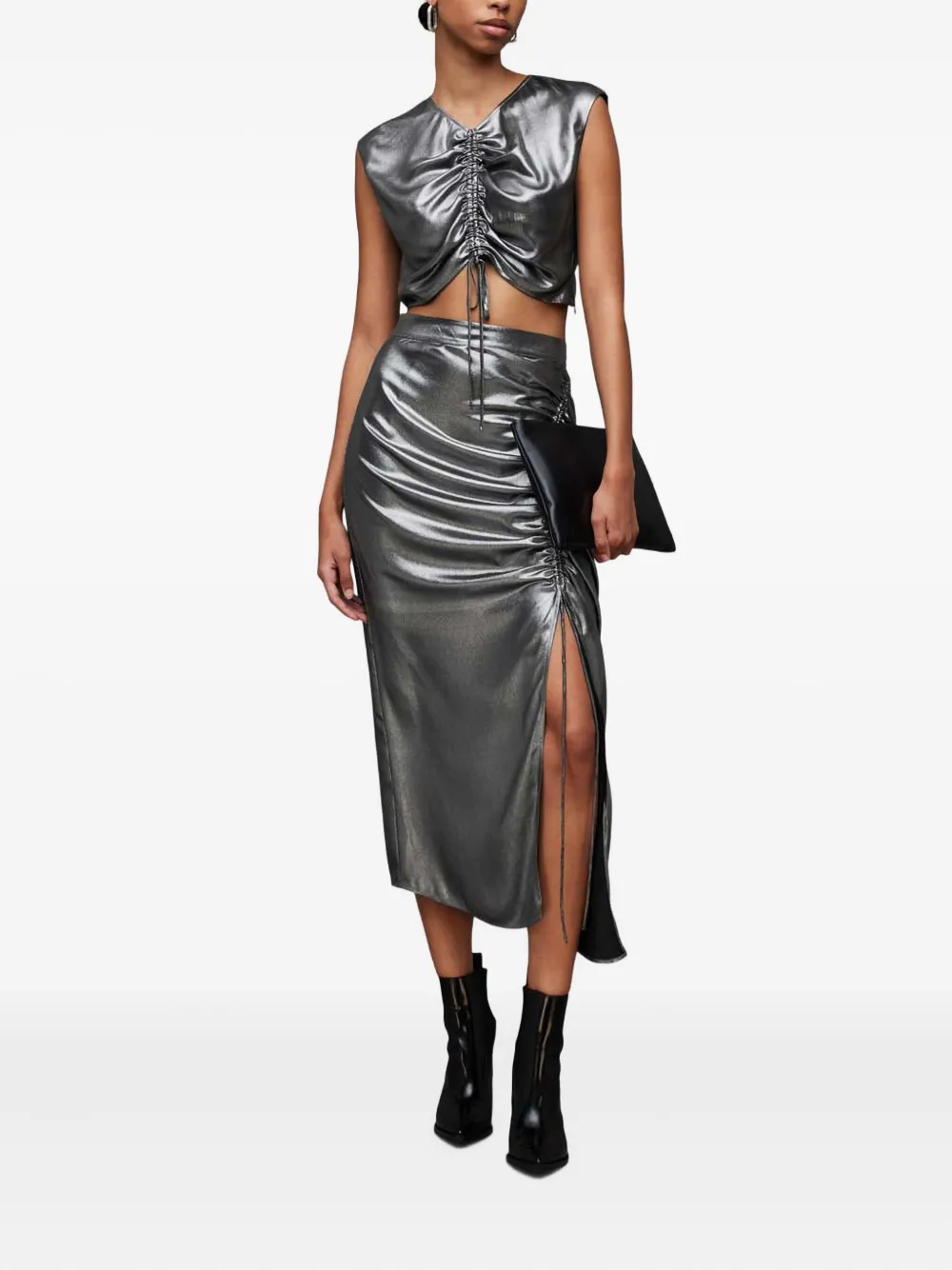 AllSaints Carla side-split drawstring skirt - Zilver
