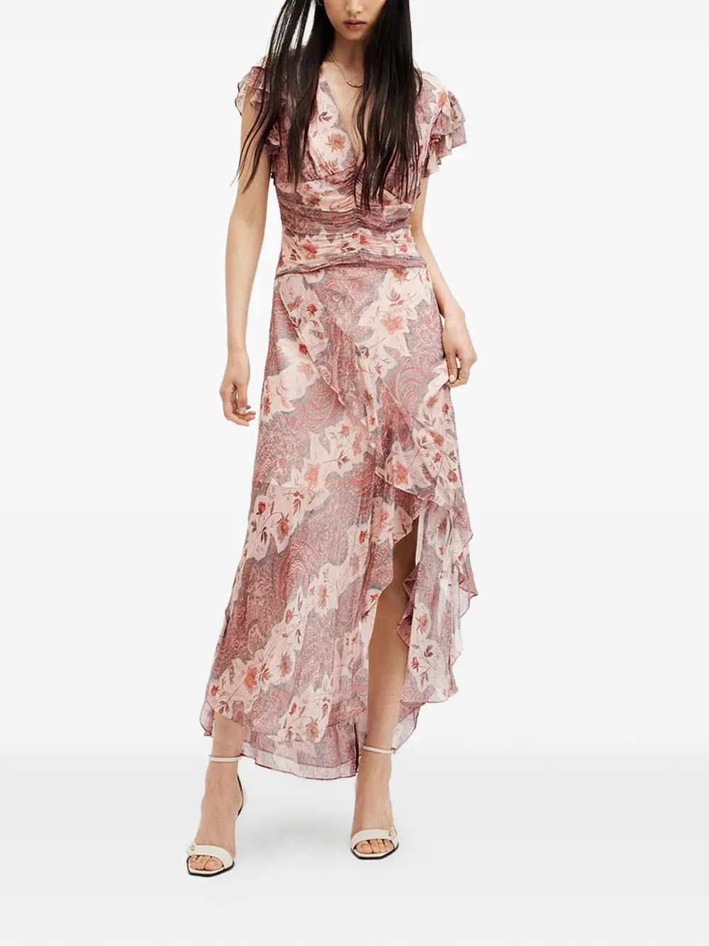 AllSaints Brea ruffled paisley midi dress - Rosa