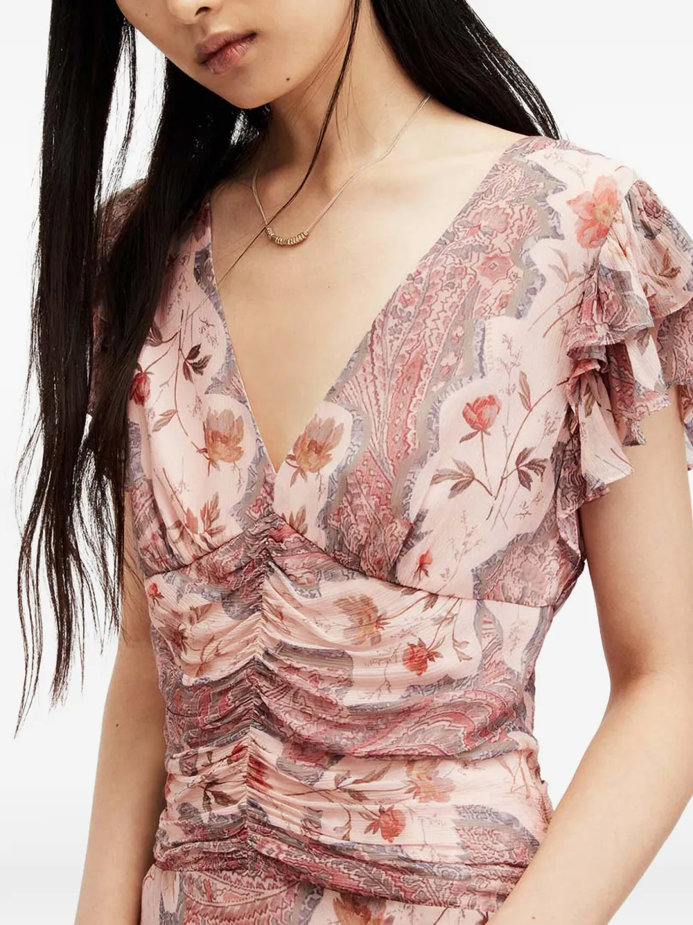 Brea Ruffled Paisley Midi Dress