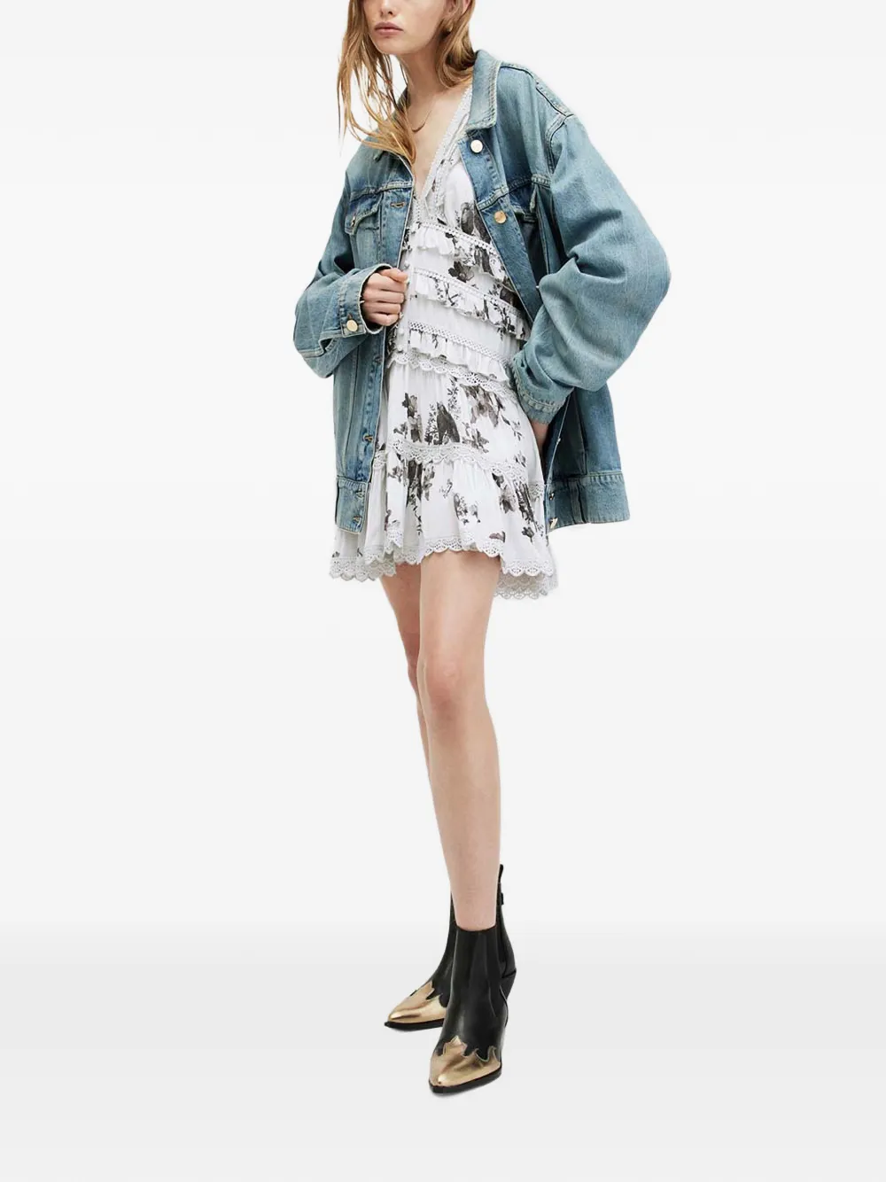 Allsaints Zora Iona Floral-detail Mini Dress In Multi