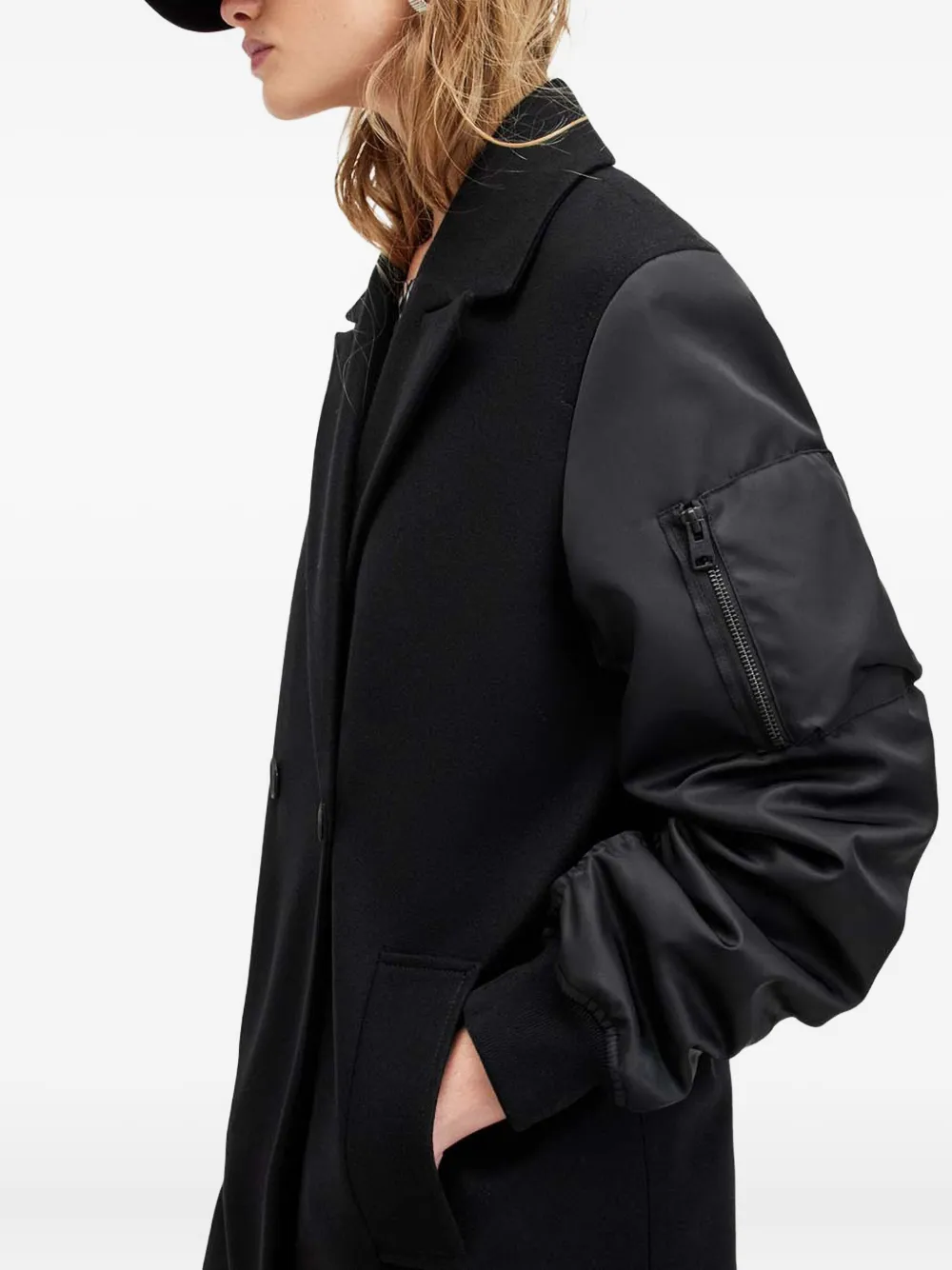 Allsaints Paulah Wool Blend Double Breasted Coat In Black