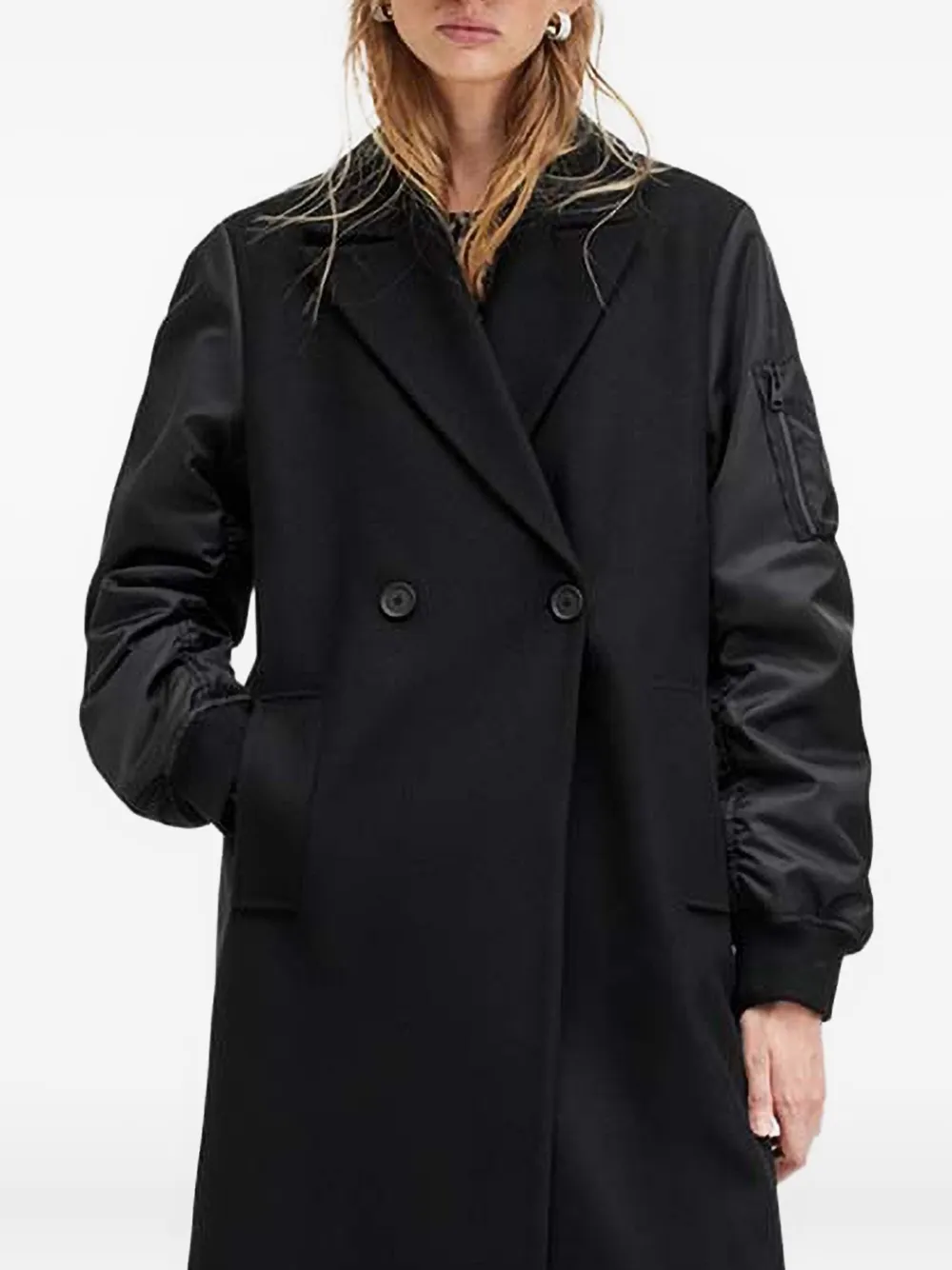 Allsaints Paulah Wool Blend Double Breasted Coat In Black