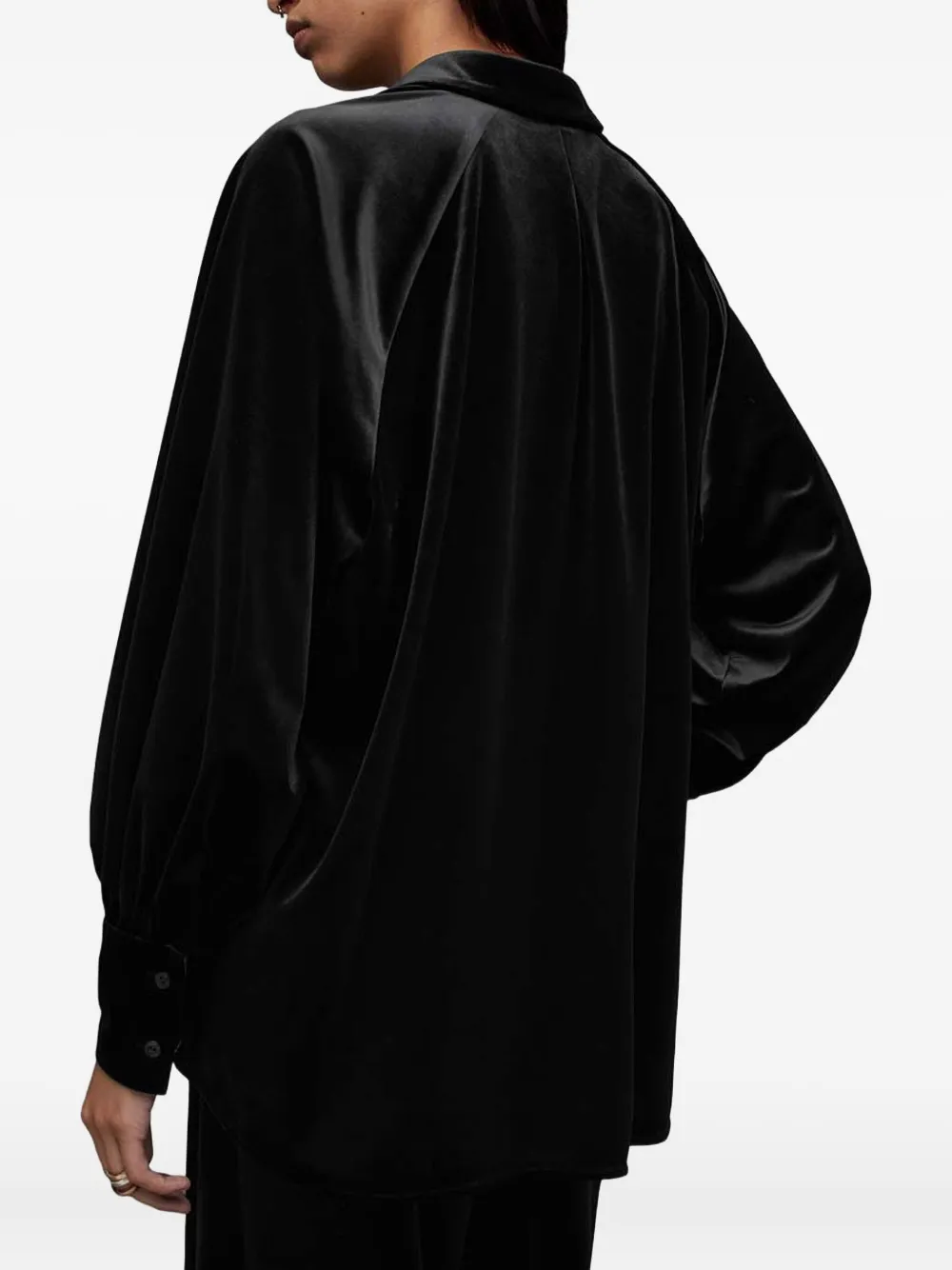 Allsaints Velvet Balloon-sleeve Shirt In Black