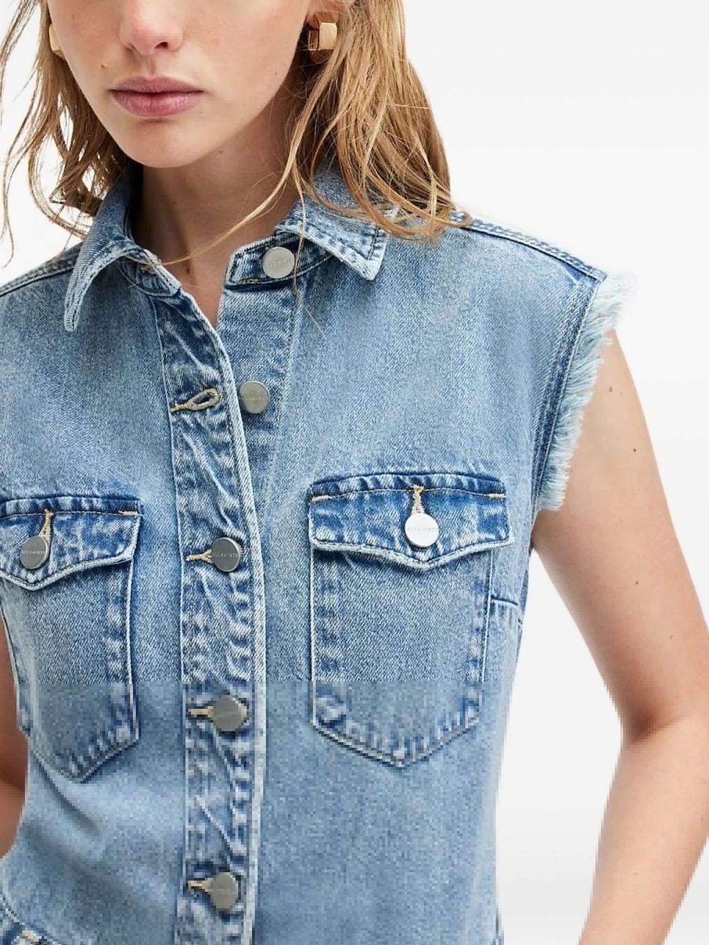 Allsaints Blair Frayed Denim Shirt Dress In Blue