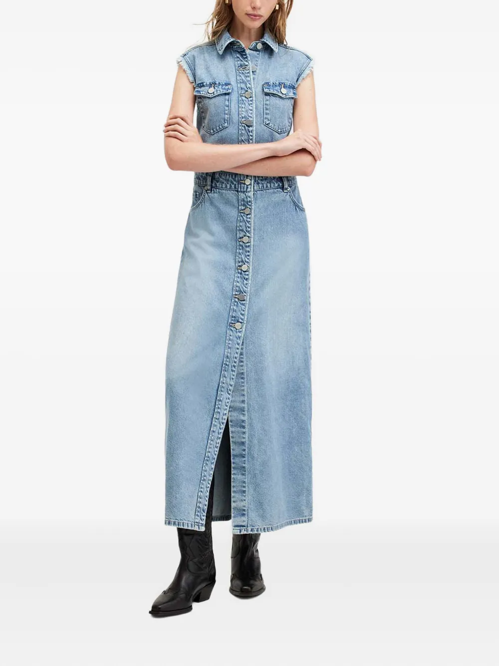 AllSaints Blair フレイド デニムシャツドレス - ブルー AllSaints Blair フレイド デニムシャツドレス - ブルー