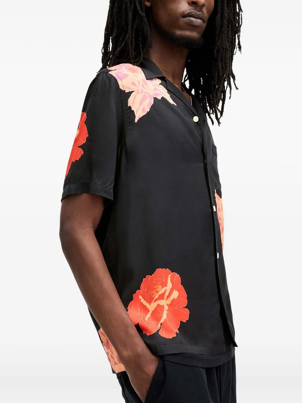 AllSaints Roze floral-print short-sleeve shirt - Zwart