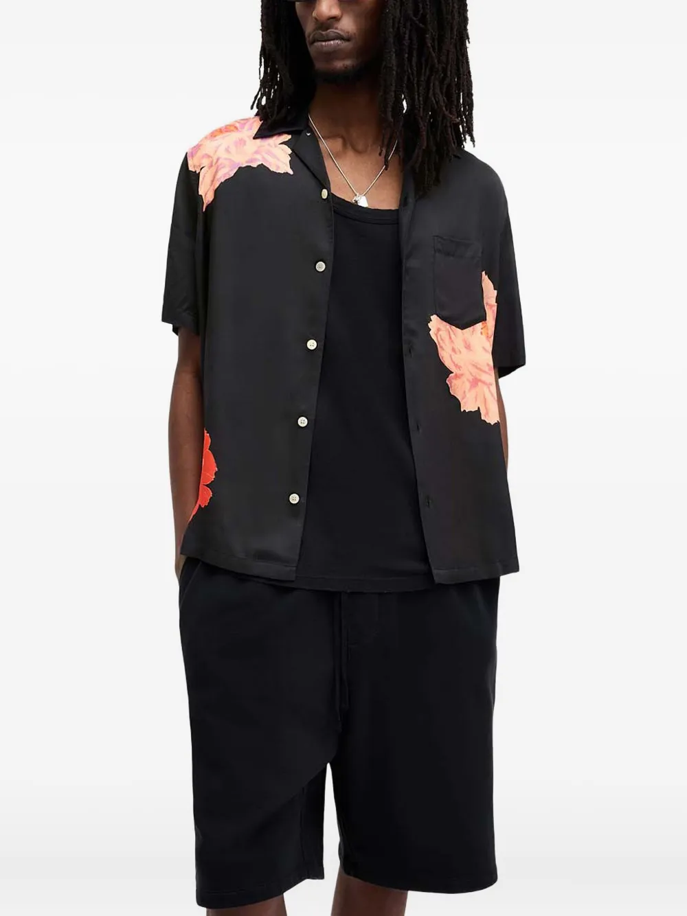AllSaints Roze フローラル ショートスリーブシャツ - ブラック AllSaints Roze フローラル ショートスリーブシャツ - ブラック