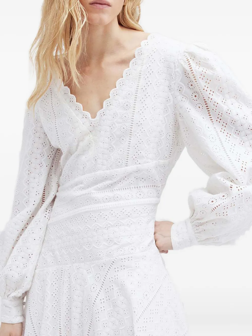 AllSaints Aviana asymmetrische jurk met geborduurd ringlets Wit