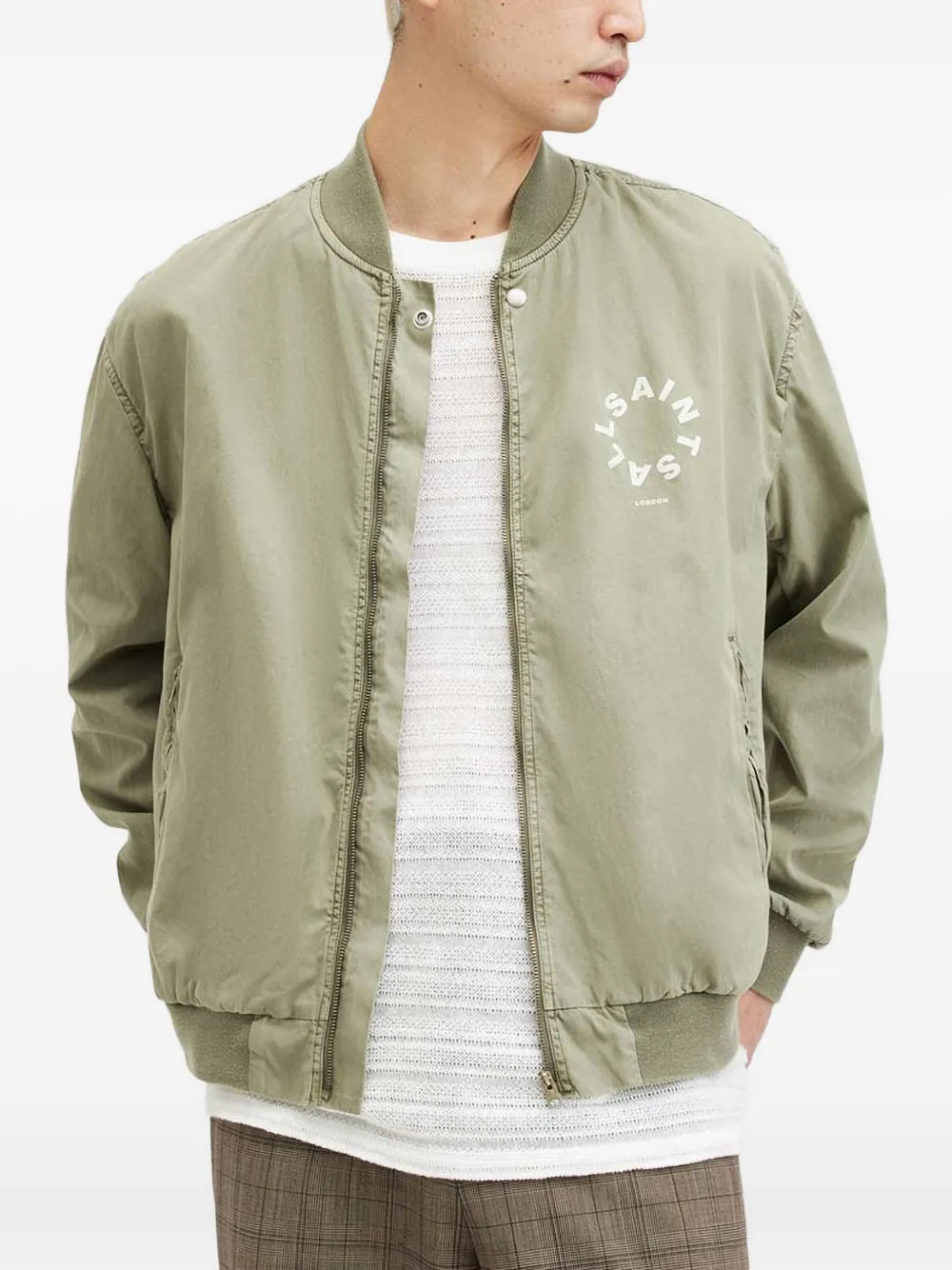 AllSaints ロゴ ボンバージャケット - グリーン AllSaints ロゴ ボンバージャケット - グリーン