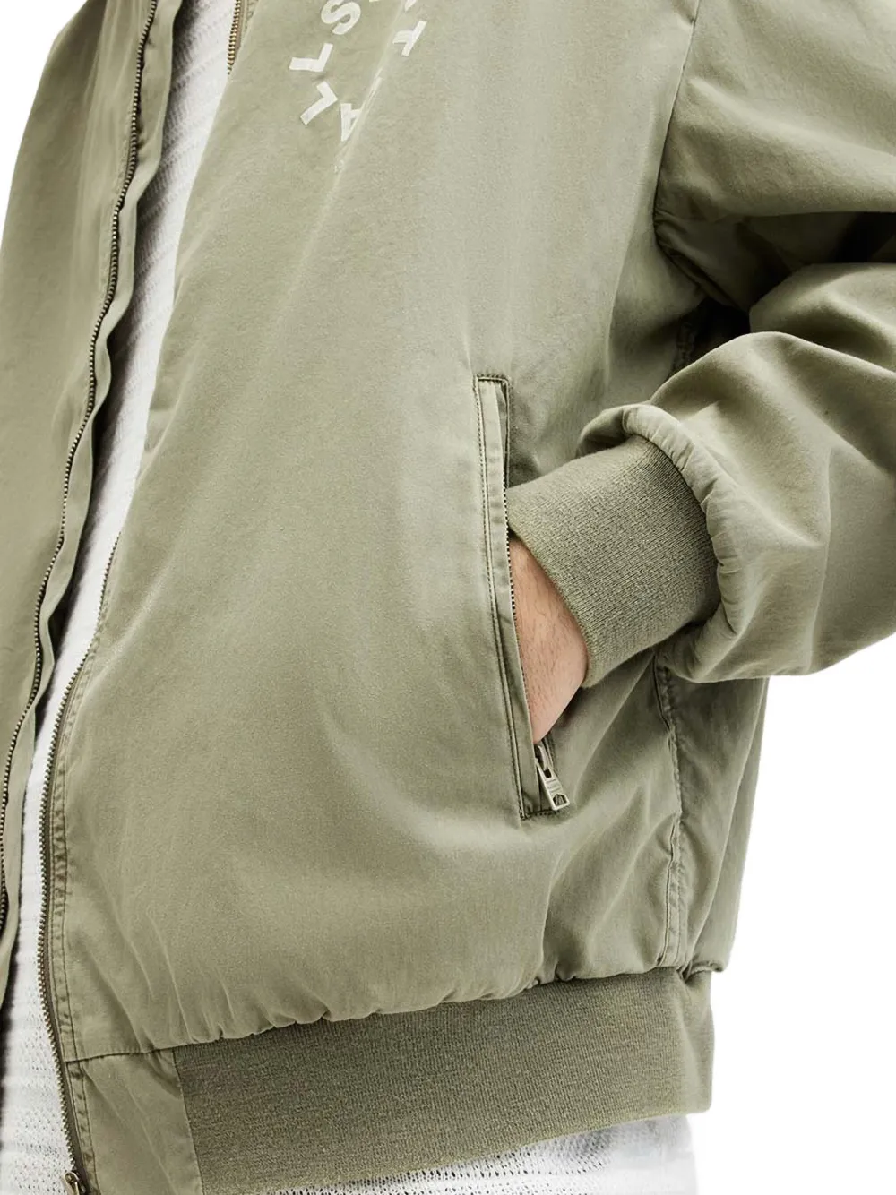 Allsaints Circular-logo Bomber Jacket In Green