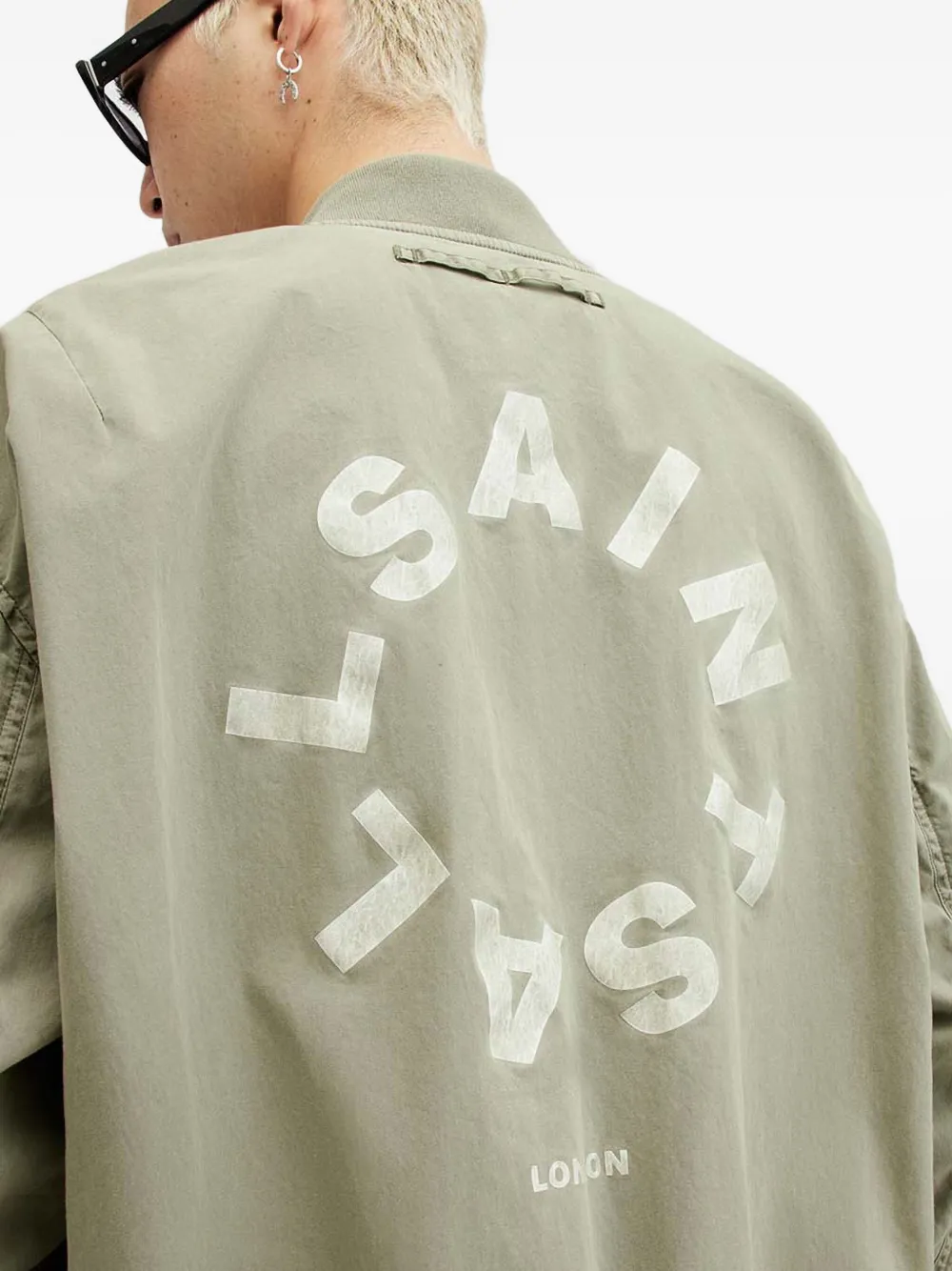Allsaints Circular-logo Bomber Jacket In Green