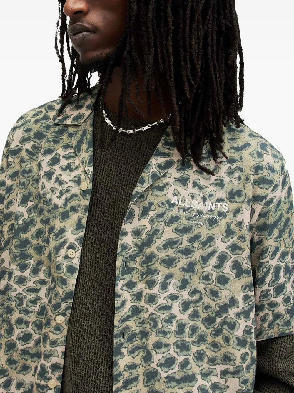 Allsaints Underground Short Sleeve Button Front Camp Shirt In Green