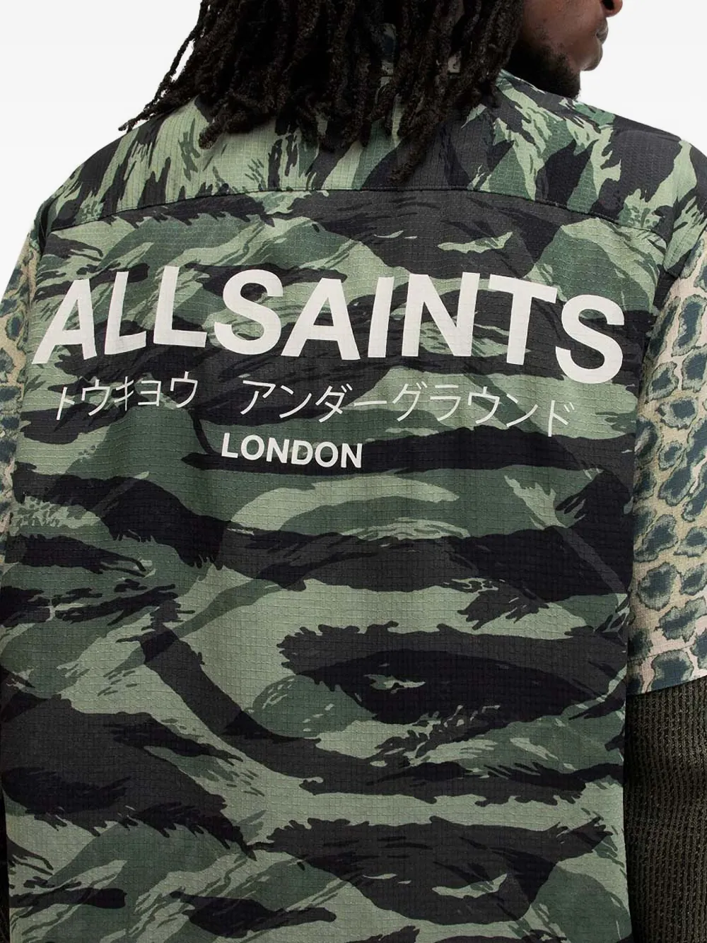 Allsaints Underground Short Sleeve Button Front Camp Shirt In Green