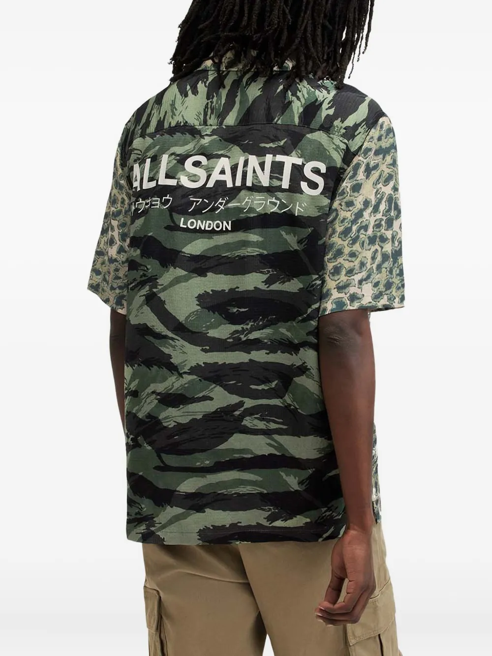 Allsaints Underground Short Sleeve Button Front Camp Shirt In Green