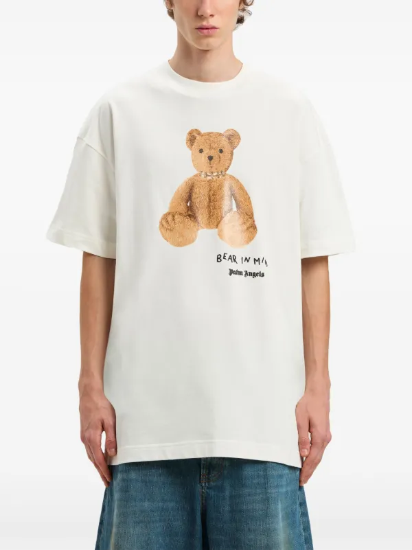 ★人気★【Palm Angels】'bear' White Cotton T-shirt Palm Angels White Bear Loose T-Shirt Palm Angels
