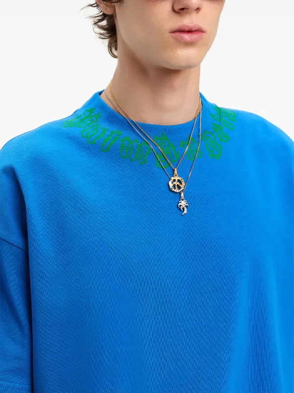 Palm Angels neck-logo T-shirt | Blue | FARFETCH