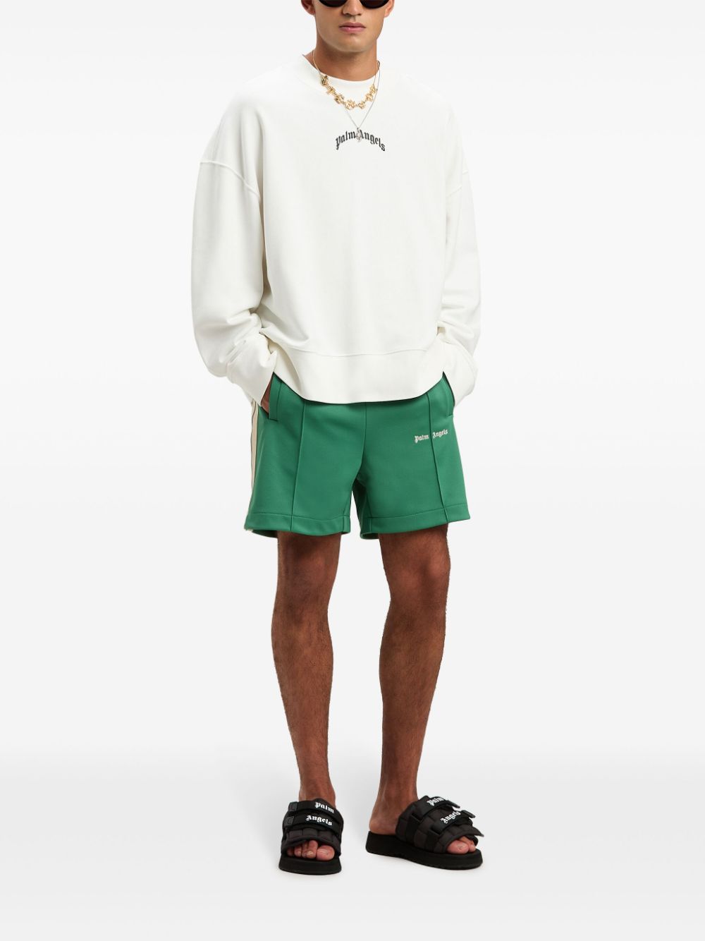 Palm Angels logo treck shorts - Green