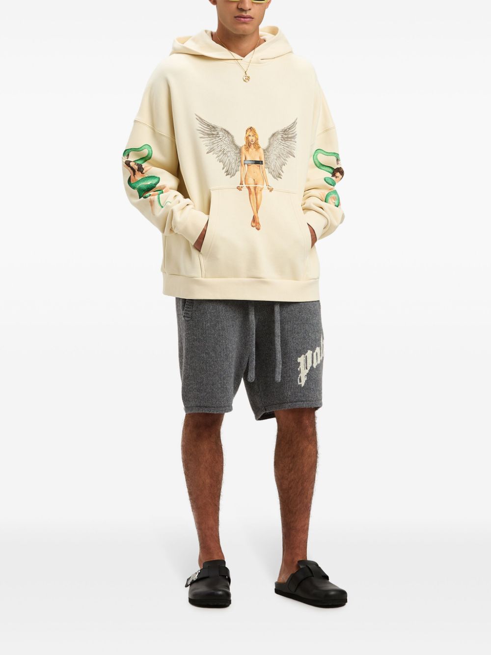 Palm Angels Hoodie met print Beige