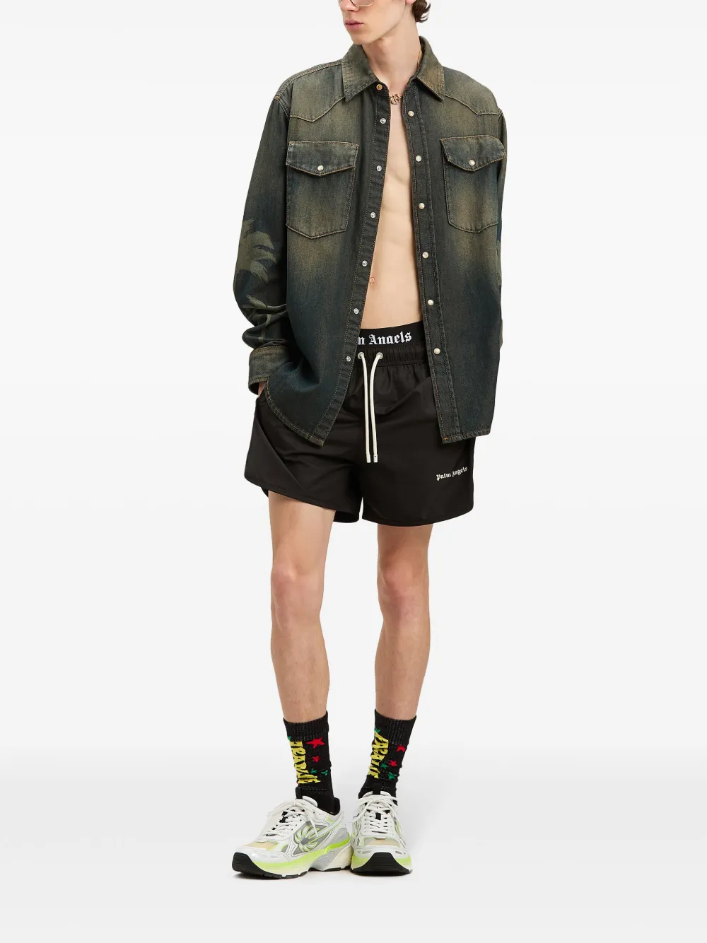 Palm Angels Zwembroek met logo Zwart