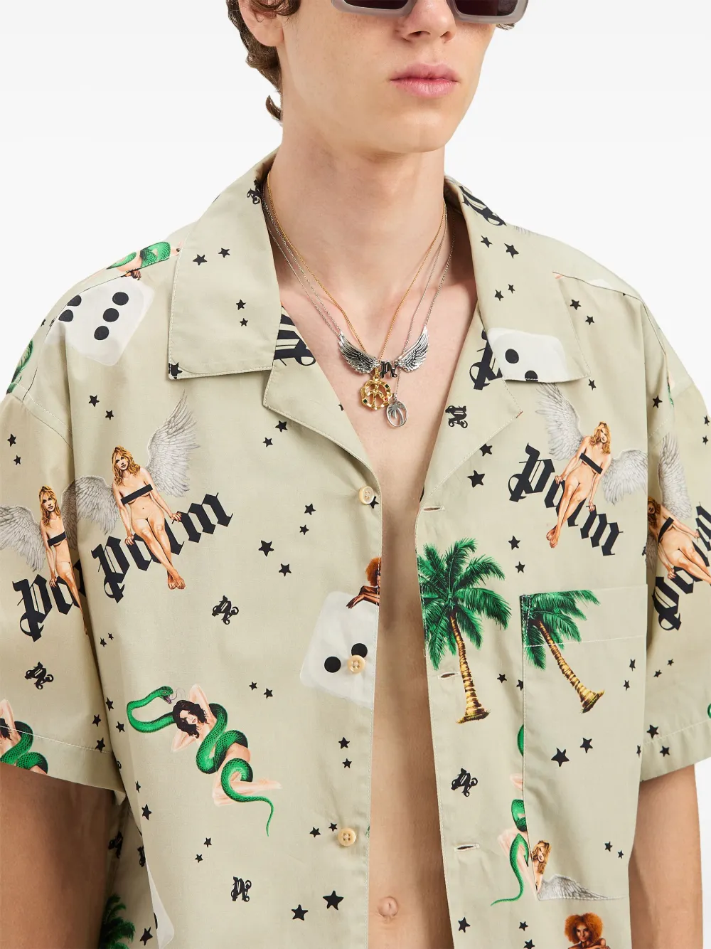 Palm Angels Pin Up ボウリングシャツ | ニュートラル | FARFETCH JP