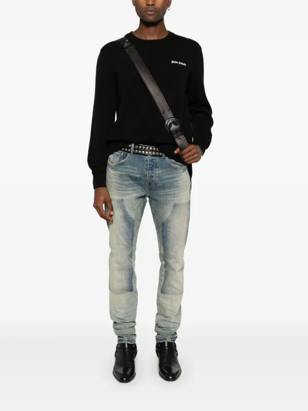 スウェット・トレーナー Palm Angels Logo Embroidered Sweater in Black/White Palm Angels logo-embroidered Sweater | Black | FARFETCH