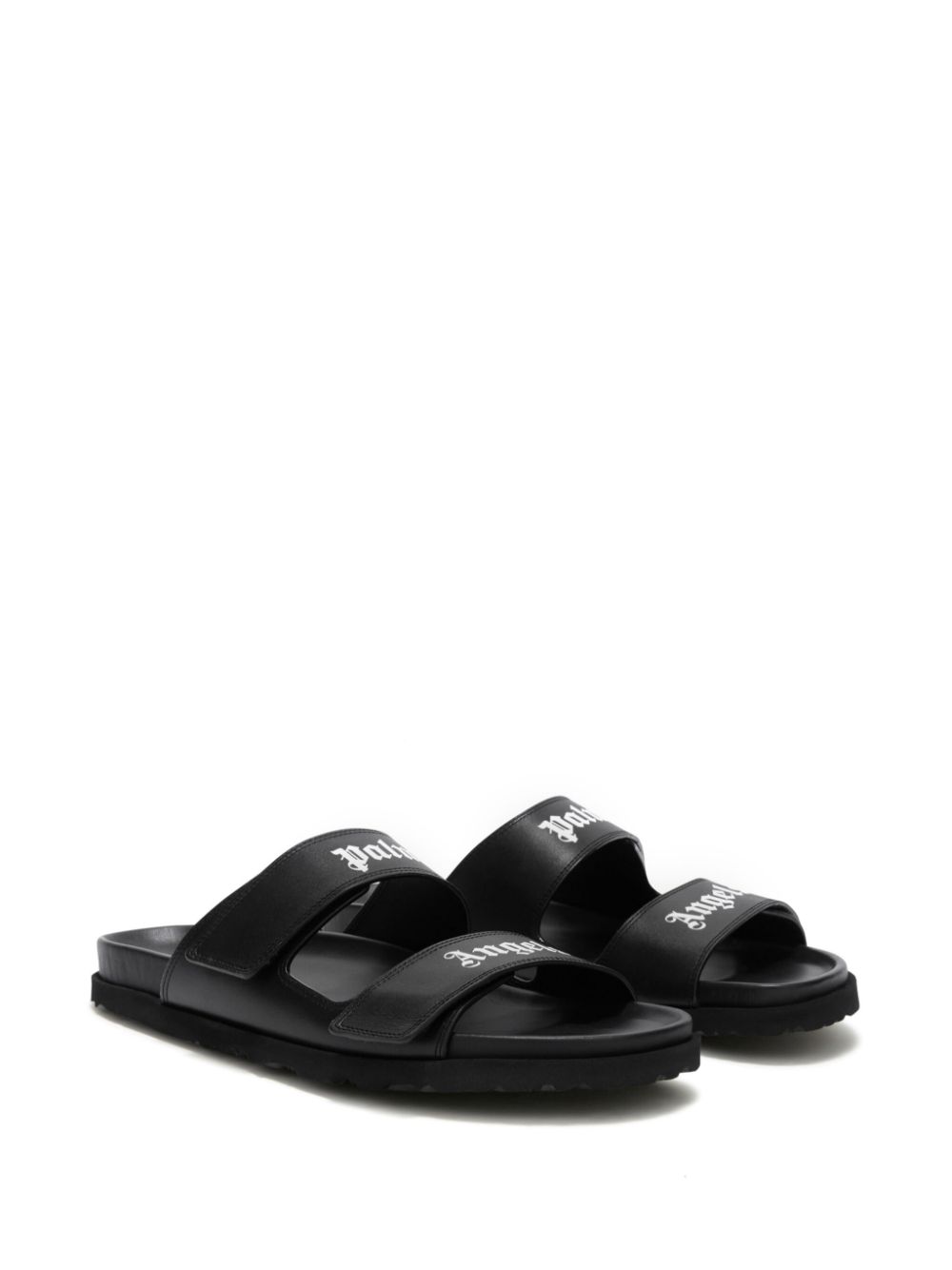 Palm Angels logo leather sandals Black