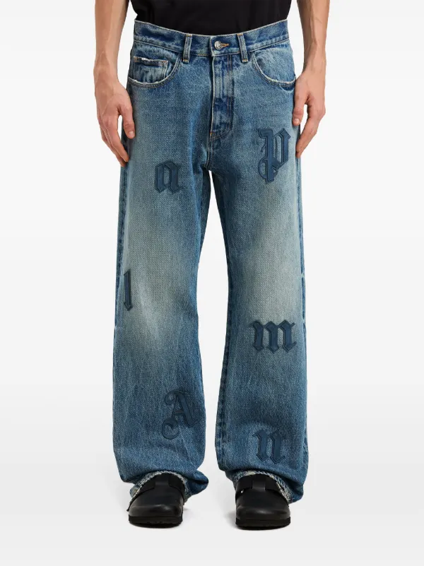 Palm Angels Logo Patch Straight Jeans | Blue | FARFETCH