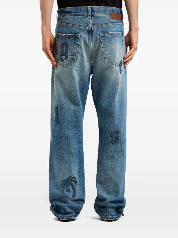 Palm Angels Logo Patch Straight Jeans | Blue | FARFETCH