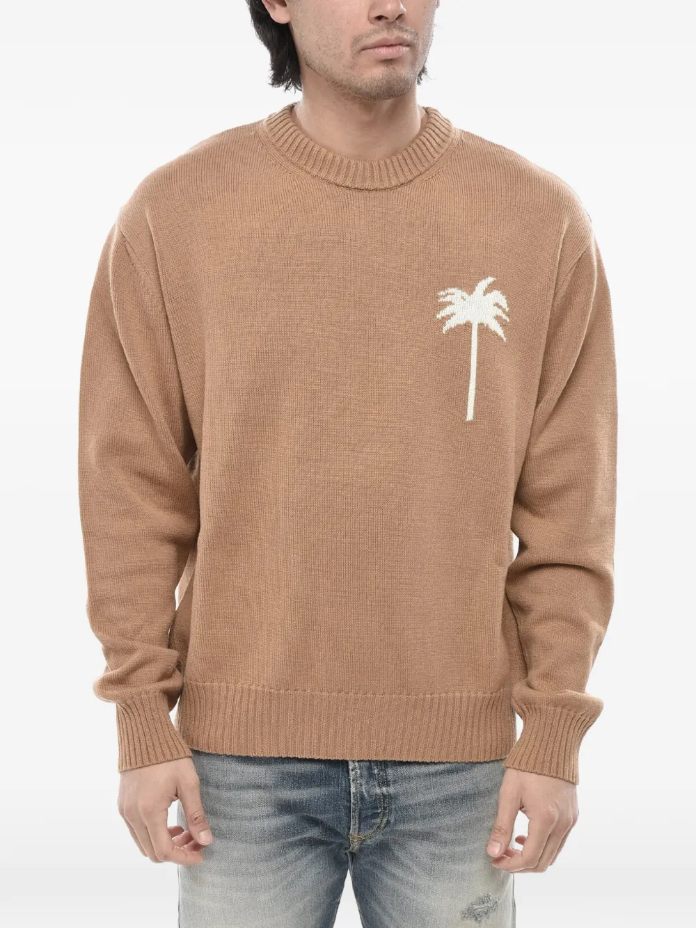 Palm Angels Gebreide trui met palmbomen Beige