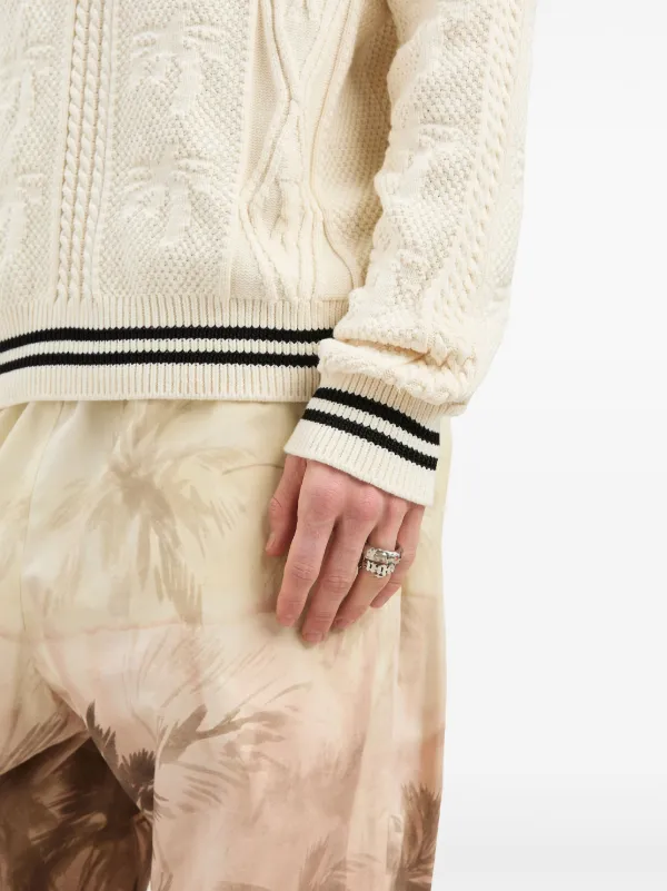 Palm Angels curved-logo cable-knit Sweater White FARFETCH IN