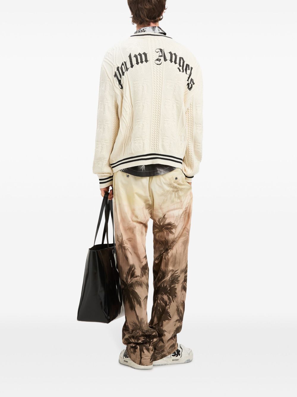 Palm Angels curved-logo cable-knit sweater - White