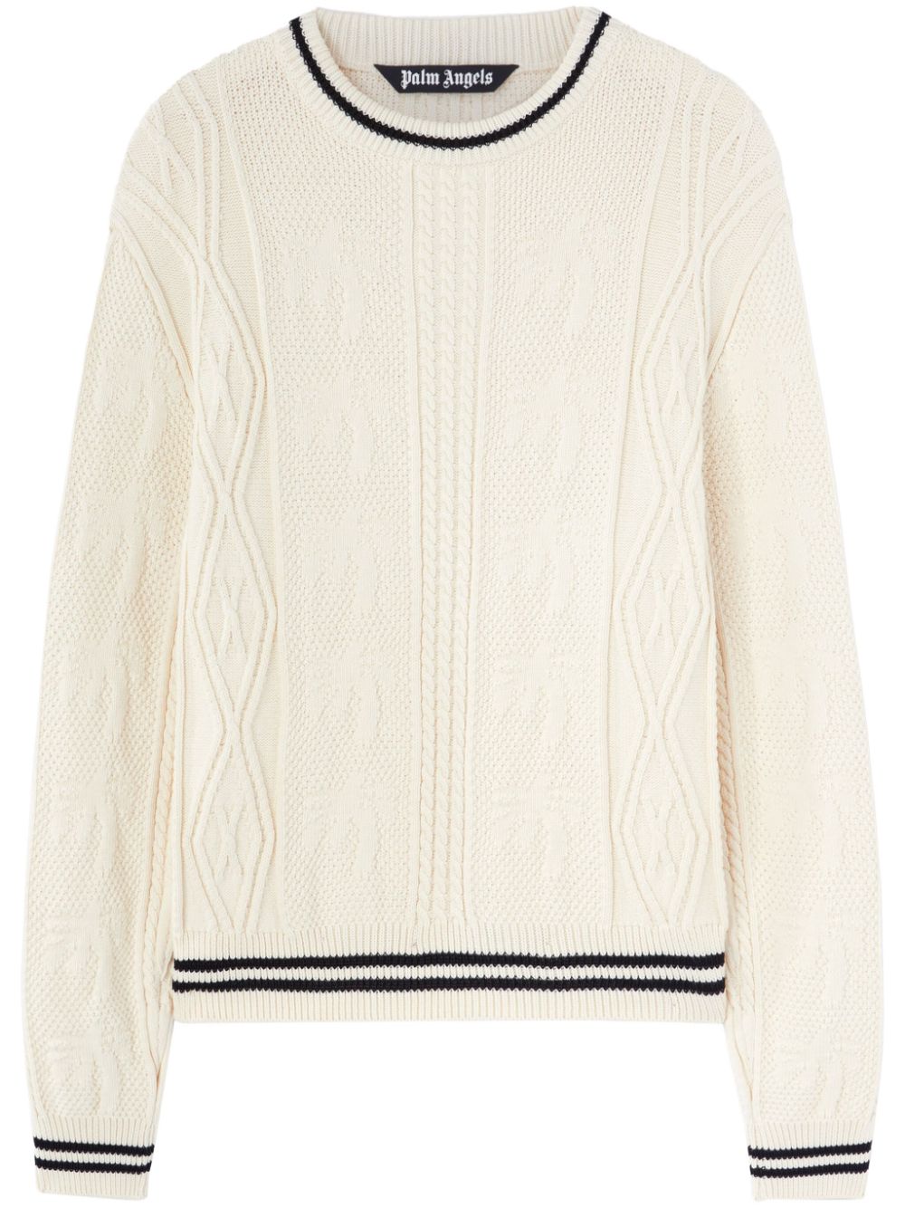 Palm Angels curved-logo cable-knit sweater - White