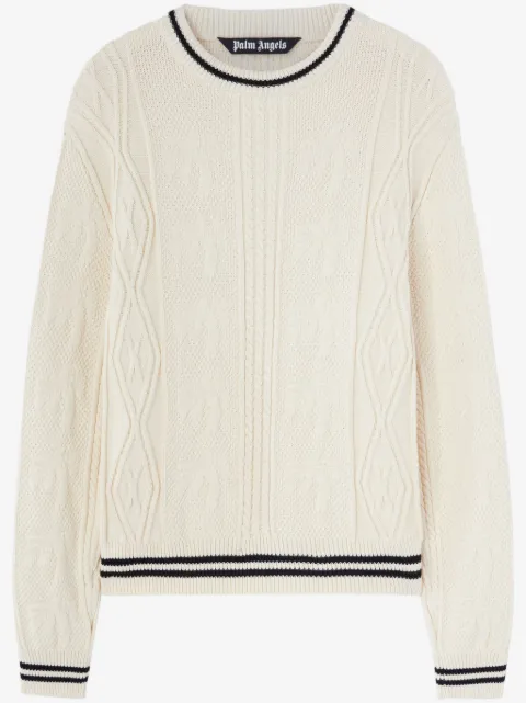 Palm Angels curved-logo cable-knit sweater