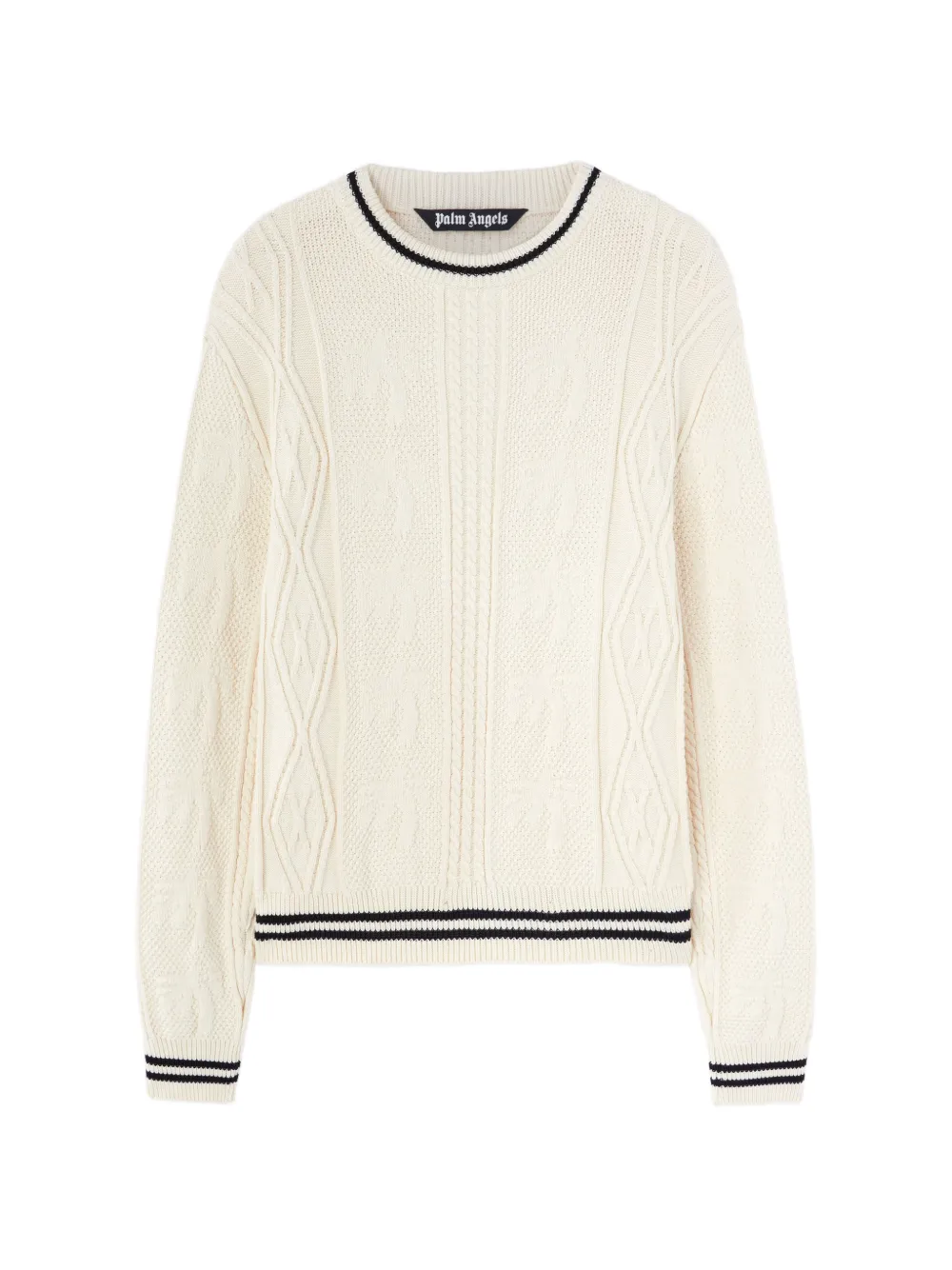 Palm Angels curved-logo cable-knit sweater - White
