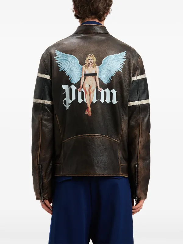 Palm Angels Crystal Pin-Up Byker Jacket | Brown | FARFETCH