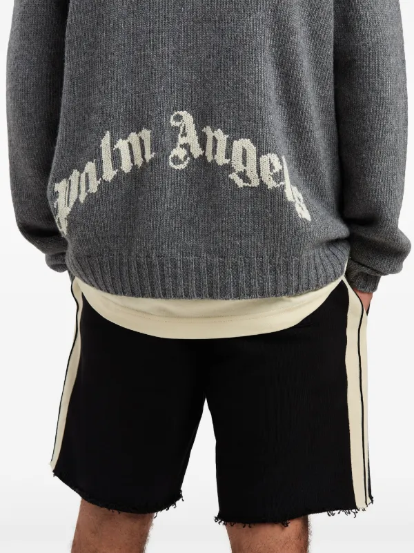 Palm Angels logo-knit zip-up Hoodie | Grey | FARFETCH