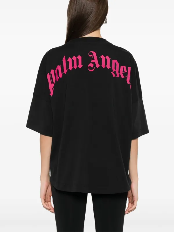 【関税込み】Palm Angels ブラック ロゴ刺繍 Tシャツ Palm Angels logo-embroidered T-shirt | Black | FARFETCH