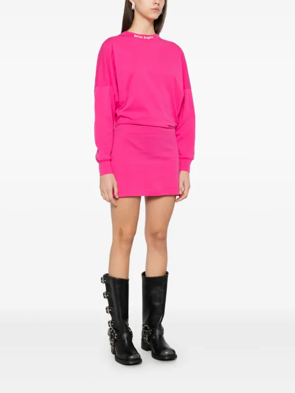 【関税&送料込み】Palm Angels Mini Dress With Logo Palm Angels curved-logo Mini Dress | Pink | FARFETCH CA