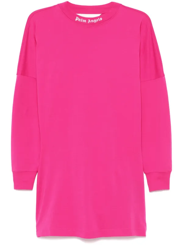 【関税＆送料込み】Palm Angels Mini Dress With Logo Palm Angels curved-logo Mini Dress | Pink | FARFETCH CA
