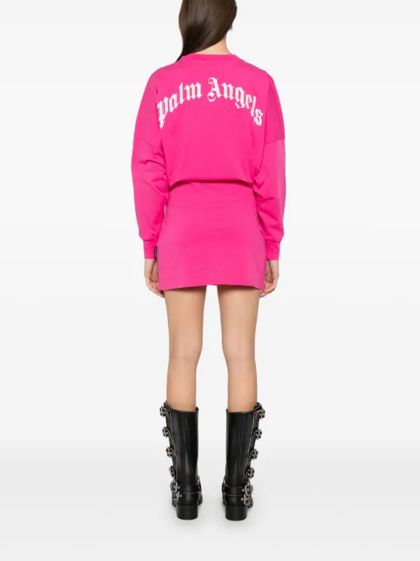 【関税＆送料込み】Palm Angels Mini Dress With Logo Palm Angels curved-logo Mini Dress | Pink | FARFETCH CA