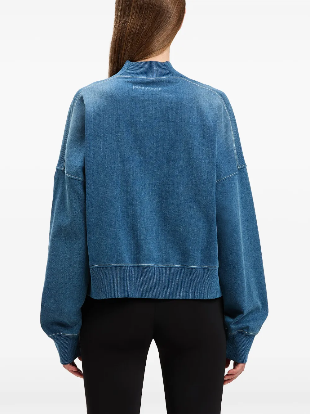 PALM ANGELS PALM-PRINT WASHED DENIM SWEATSHIRT