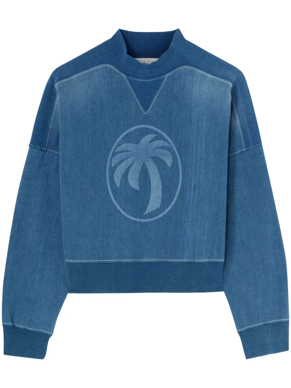 PALM ANGELS PALM-PRINT WASHED DENIM SWEATSHIRT